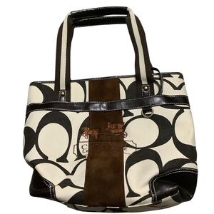 Coach Brown and Cream Signature Canvas Tote